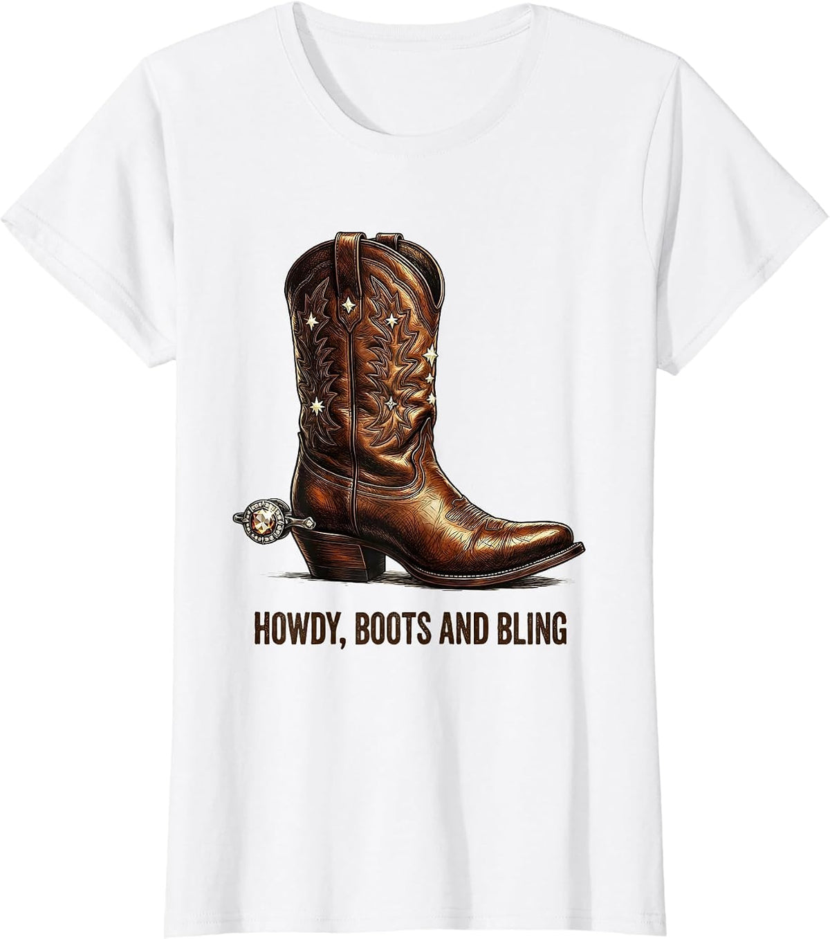 Women's Howdy Boots and Bling Funny Cowgirl Western Rodeo Gift T-Shirt - White