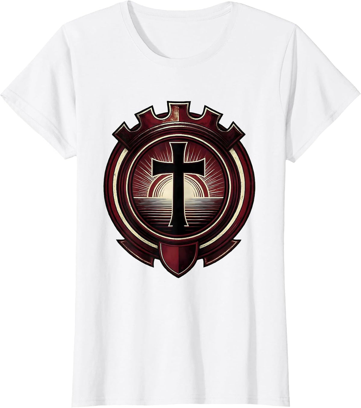 Women's Cross Silhouette Blood Red Sunset Graphic T-Shirt - White