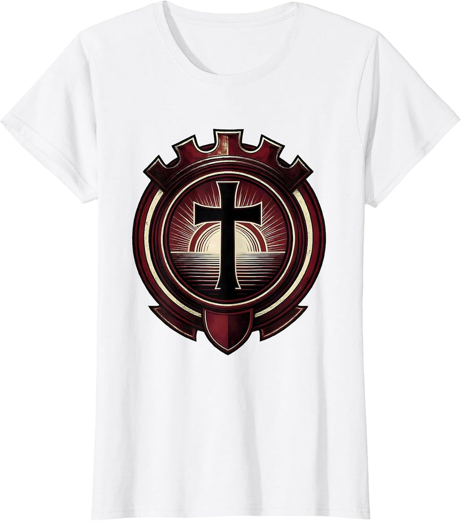 Women's Cross Silhouette Blood Red Sunset Graphic T-Shirt - White