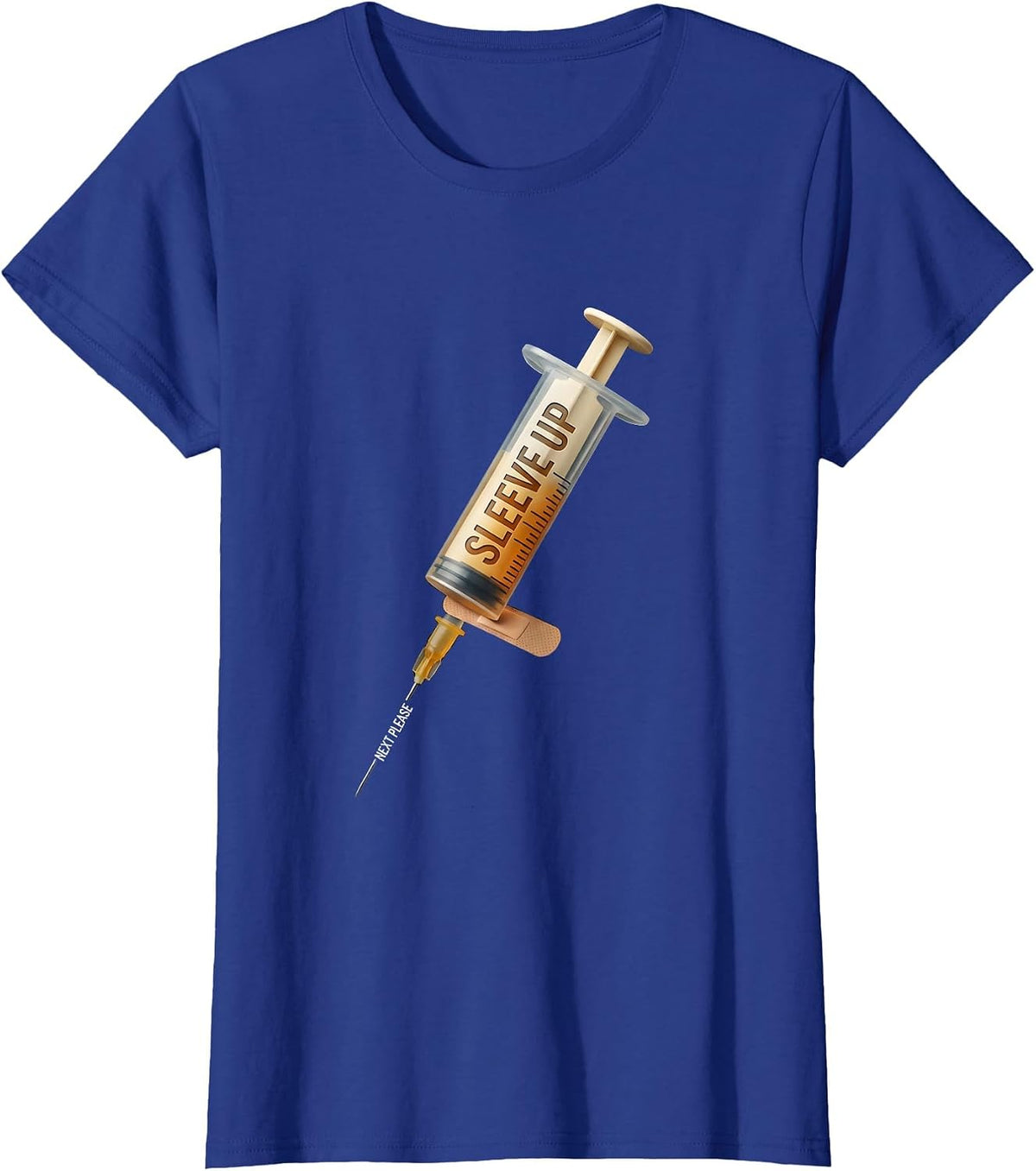 Women's Sleeve Up, Next Please Funny Nurse Doctor Vaccine Humor T-Shirt - Royal Blue