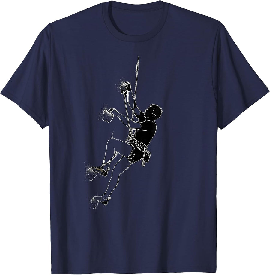 Climber Contour Line Bouldering Humor Rock Climbing T-Shirt - Navy Blue