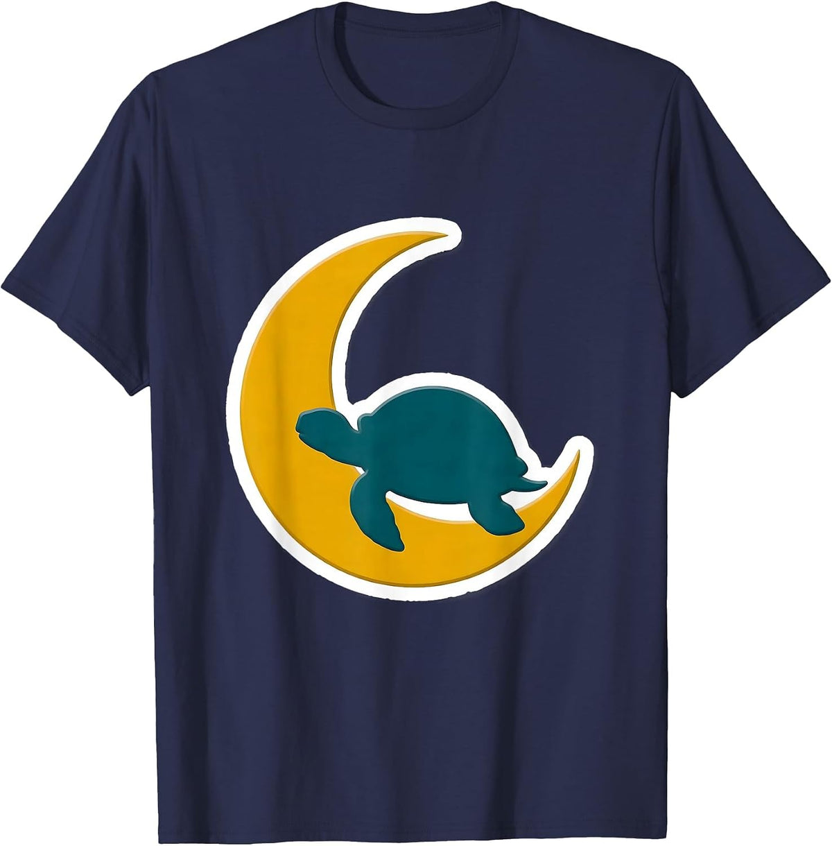 Men's Turtle Silhouette Crescent Moon Nature Art T-Shirt - Navy Blue