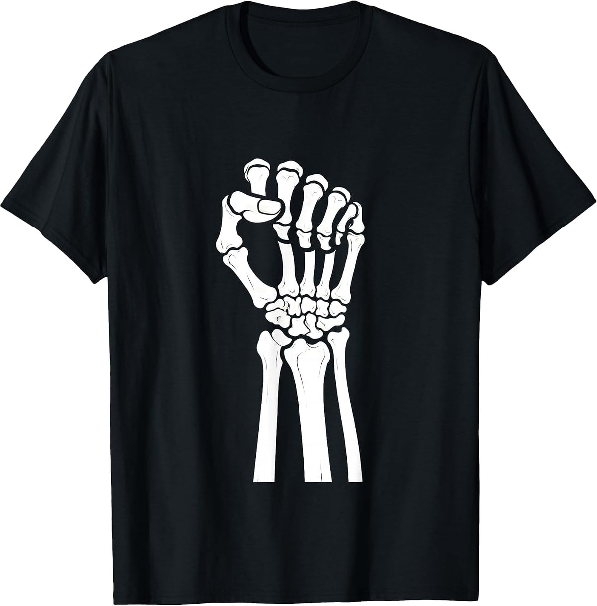 Men's Skeleton Fist Raised Radiology Victory Design T-Shirt - Black