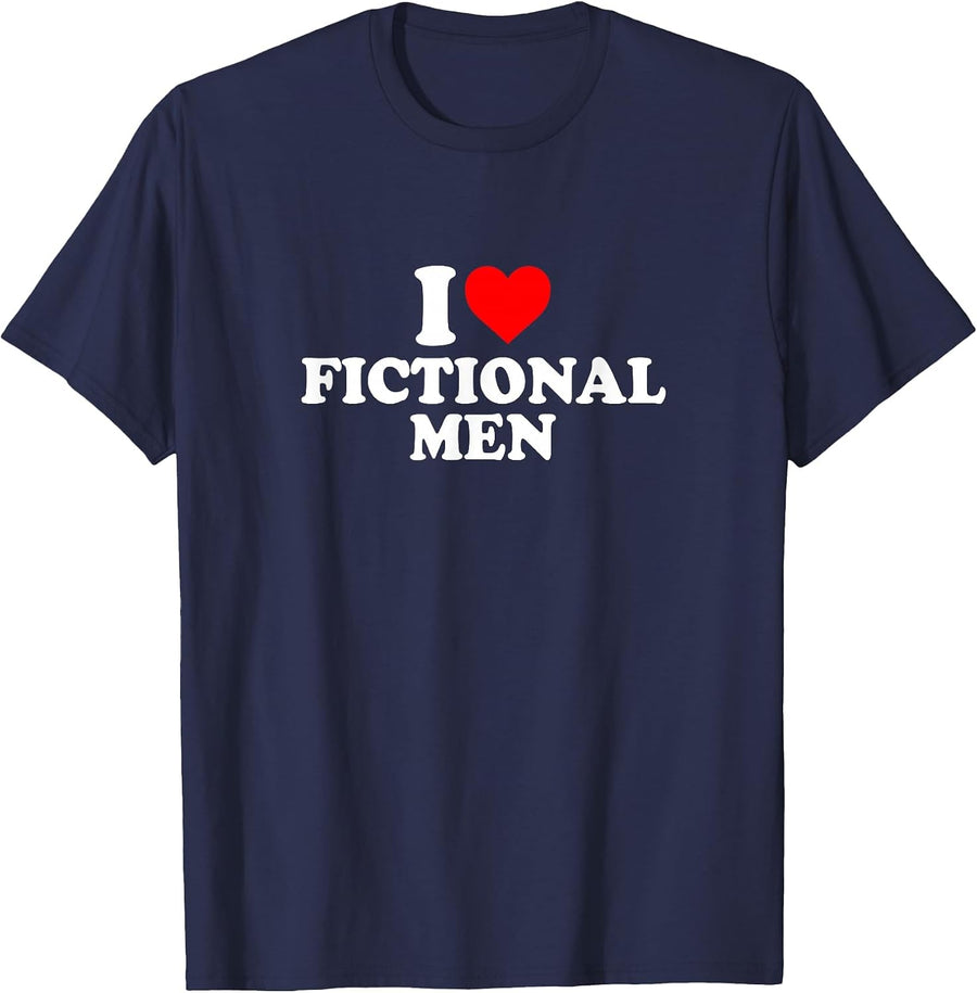 I Love Heart Fictional Men Simple Cute Funny Books Reading T-Shirt - Navy Blue