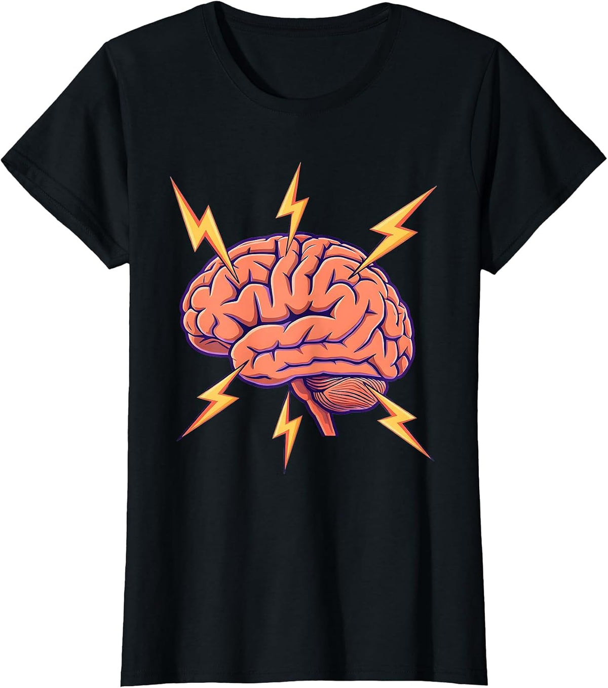 ADHD Brain Lightning Bolt Illustration T-Shirt - Black
