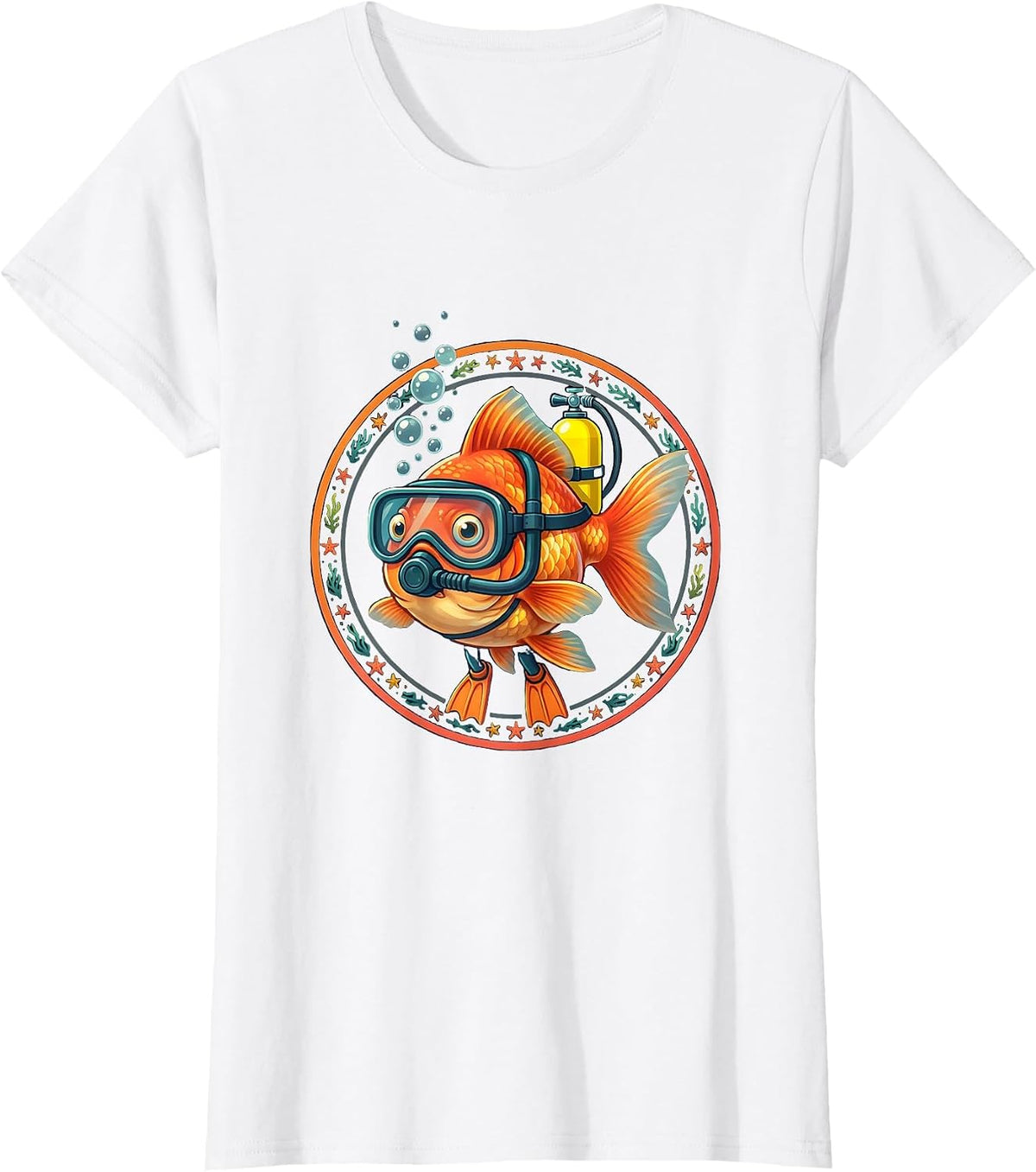 Goldfish Scuba Diver Funny Underwater Adventure T-Shirt - White