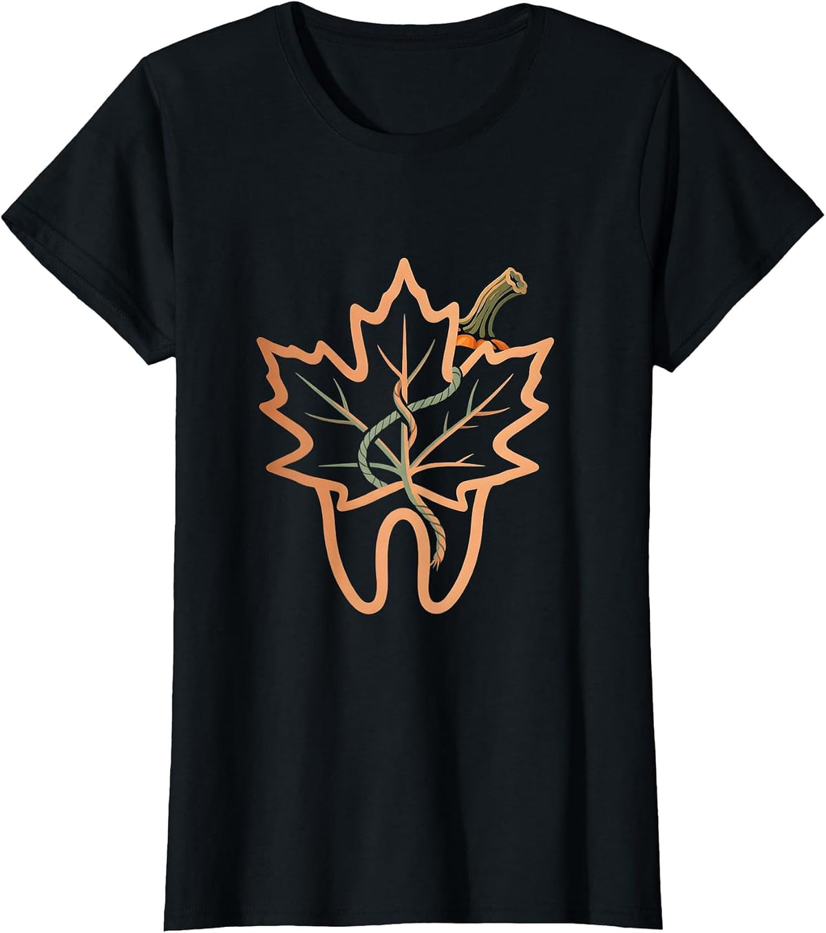 Rounded Molar Maple Leaf Boho Dental Hygienist Halloween T-Shirt - Black