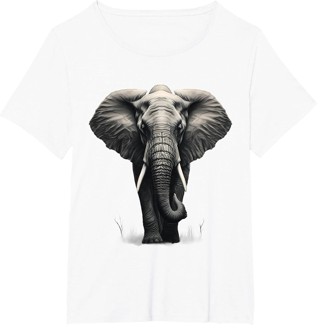 Elephant Drawing Motif Safari Animal Print Artwork Wildlife T-Shirt - White