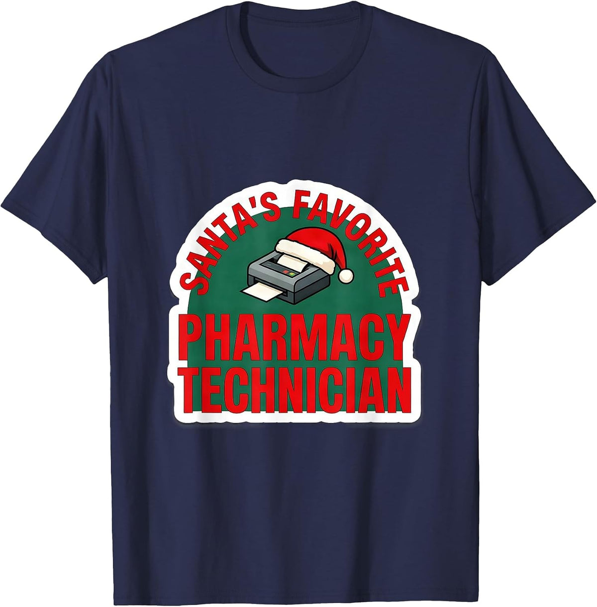 Men's Santa's Favorite Pharmacy Technician Funny Christmas Medical T-Shirt - Navy Blue