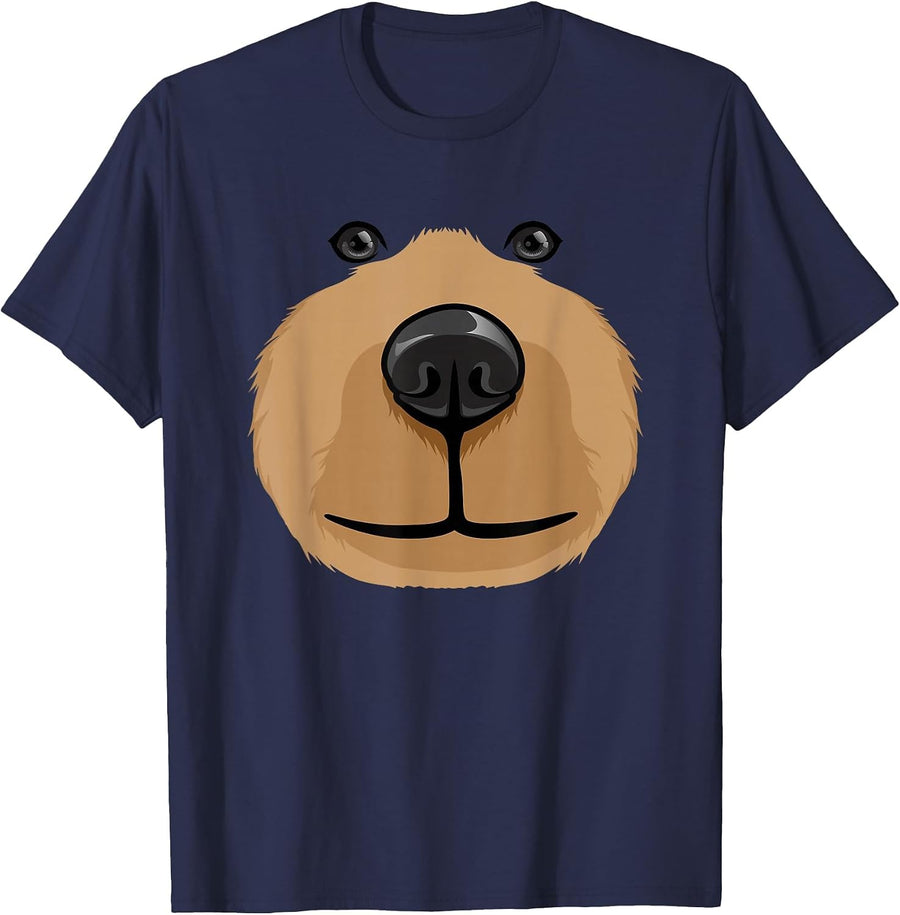 Cute Cartoon Bear Face Head Costume Party Halloween T-Shirt - Navy Blue