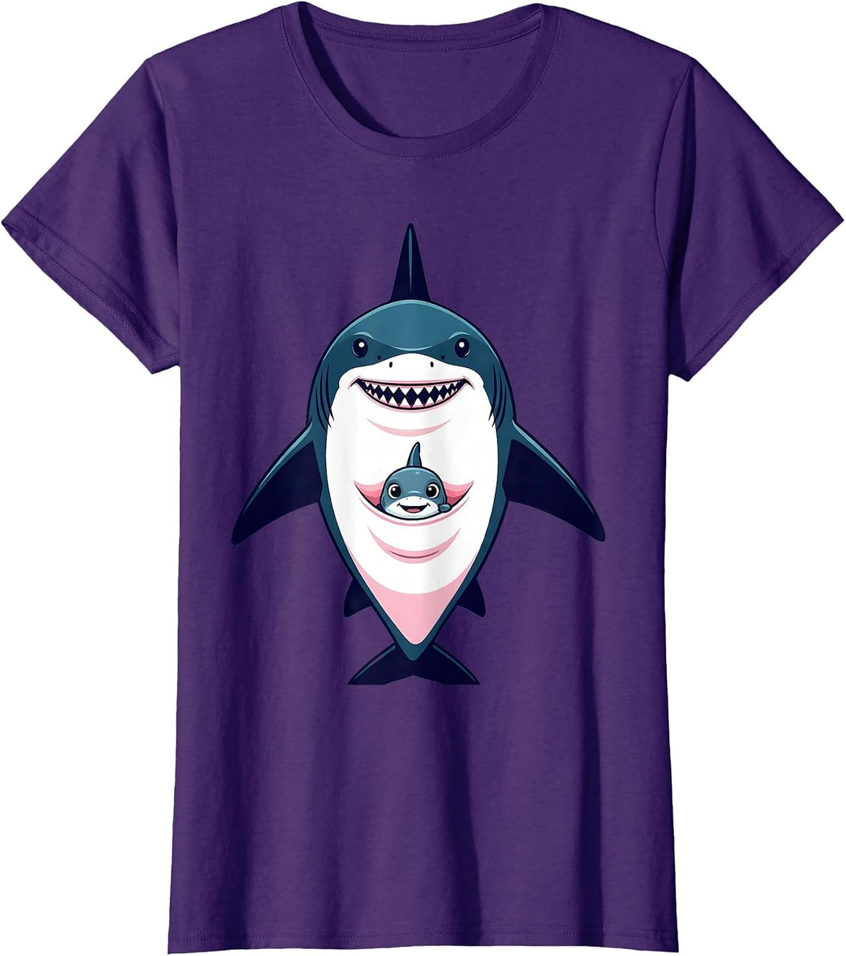 Women's Mommy Shark Kangaroo Pouch Baby Graphic T-Shirt - Purple