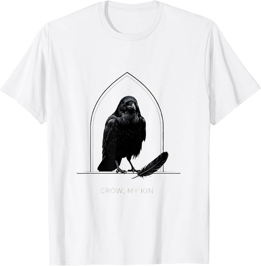 Men's Crow My Kin Minimalist Gothic Raven Silhouette Bird Lover T-Shirt - White