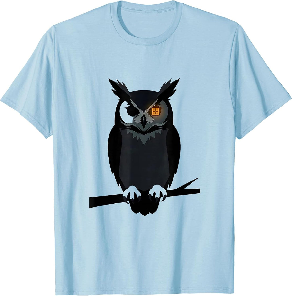 Men's Great Horned Owl Silhouette Vintage Bird Lover T-Shirt - Baby Blue