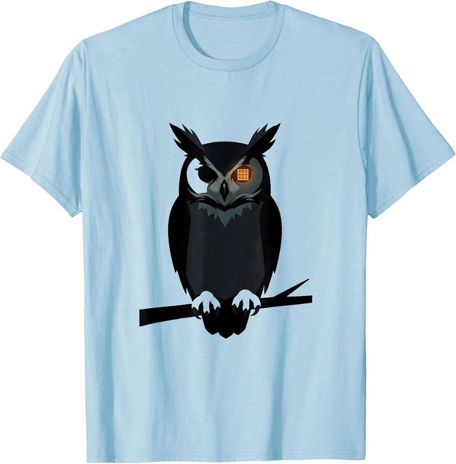 Men's Great Horned Owl Silhouette Vintage Bird Lover T-Shirt - Baby Blue