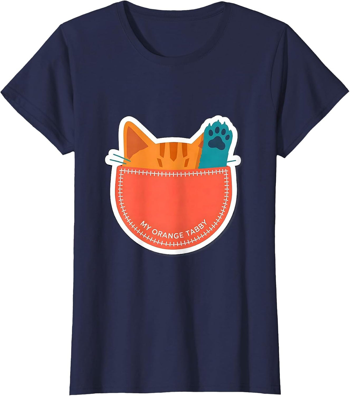 Women's My Orange Tabby Cute Cat Pocket Peeking Pet Lover Gift T-Shirt - Navy Blue