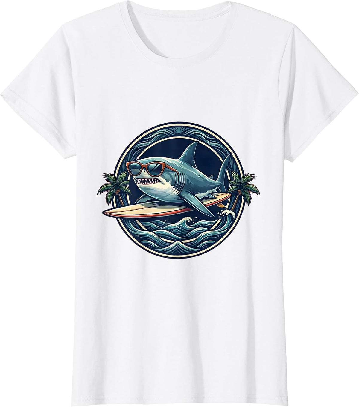 Mommy Shark Surfboard Sunglasses Cool Ocean Design T-Shirt - White