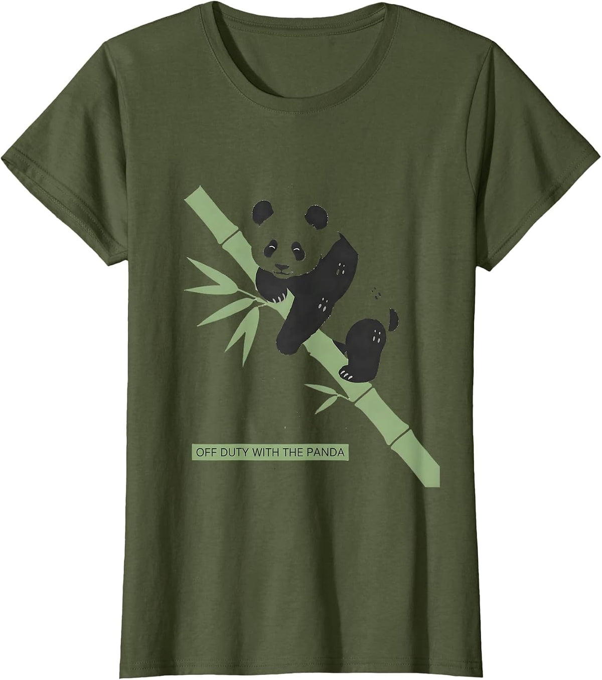 Women's Off Duty With The Panda Funny Sleepy Animal Pajama Portrait T-Shirt - Olive Green