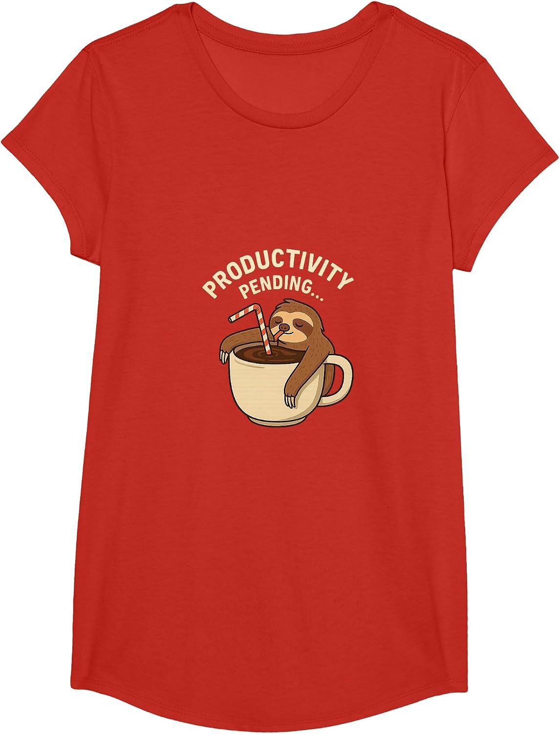 Sloth Coffee Productivity Pending Funny Lazy Design T-Shirt - Girls Red