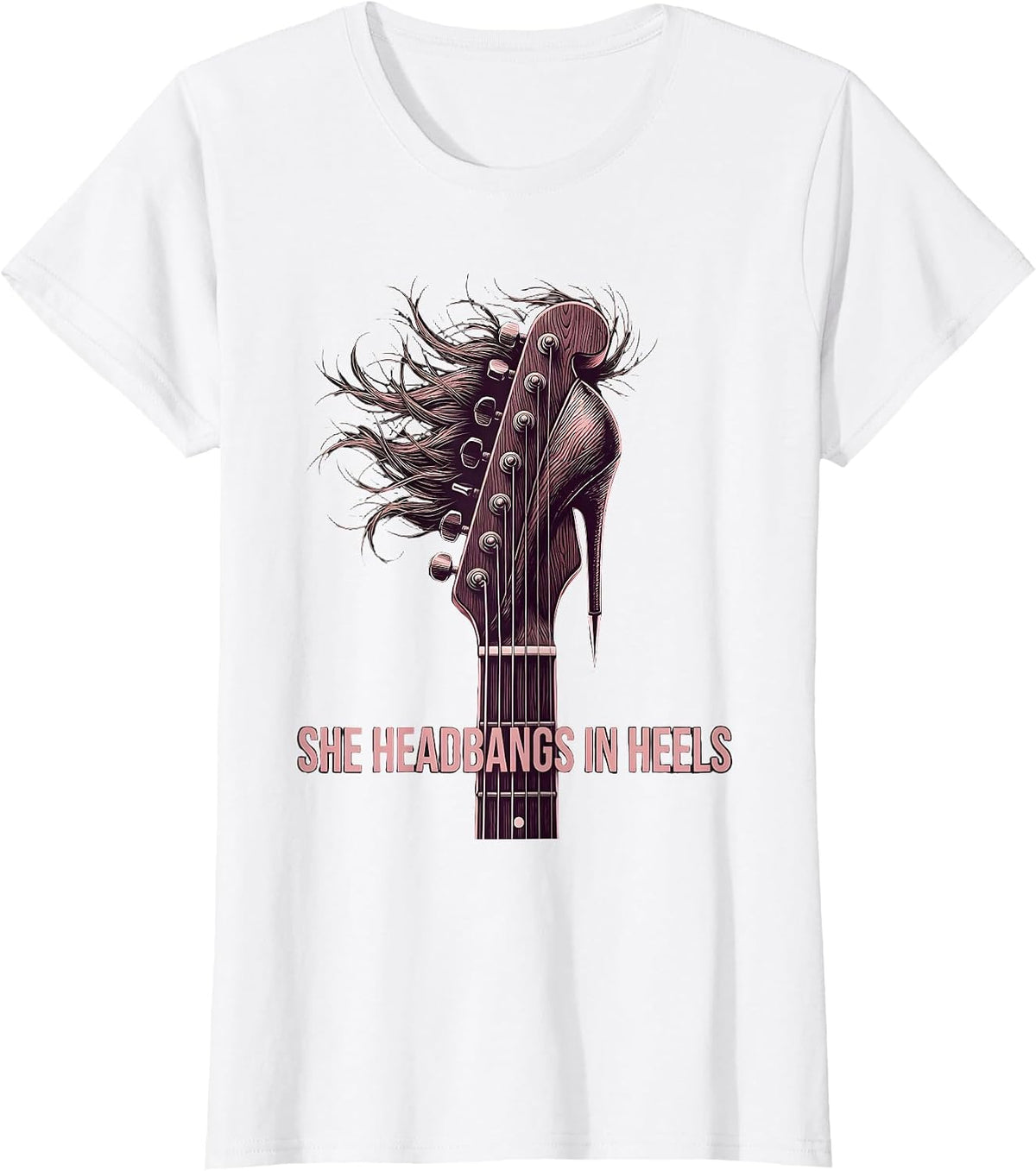 She Headbangs In Heels Rock and Roll Design T-Shirt - White