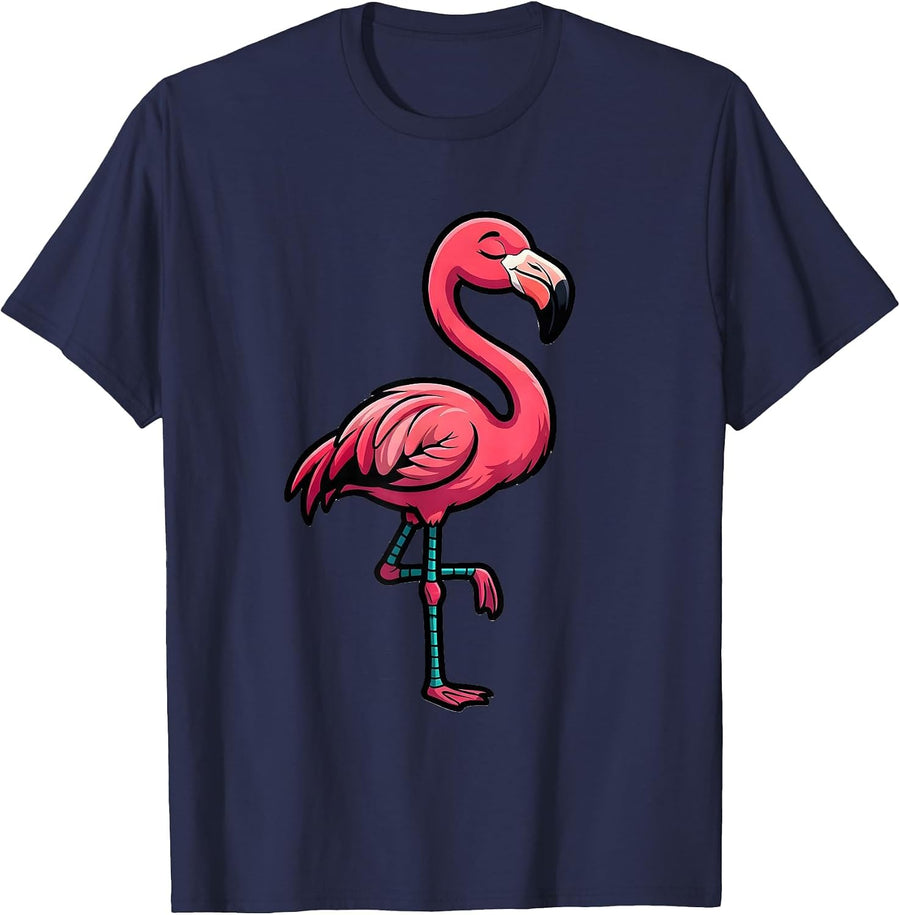 Cartoon Flamingo Novelty Bird Lover Gift T-Shirt - Navy Blue