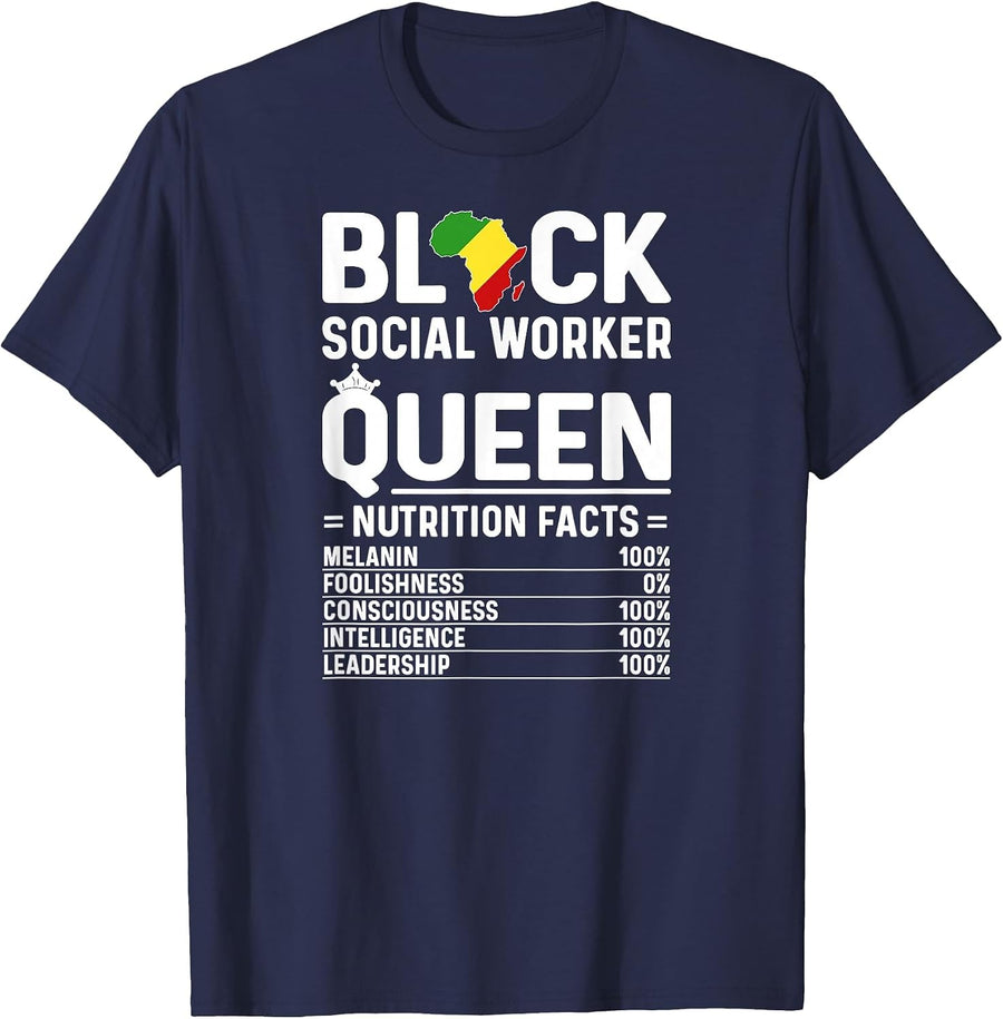 Black Social Worker Queen African American Social Workers T-Shirt - Navy Blue
