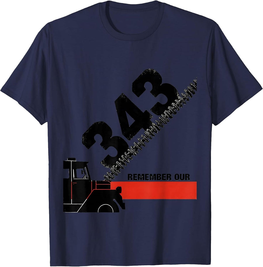Remember Our 343 Constructivist Firefighter Memorial Tribute T-Shirt - Navy Blue