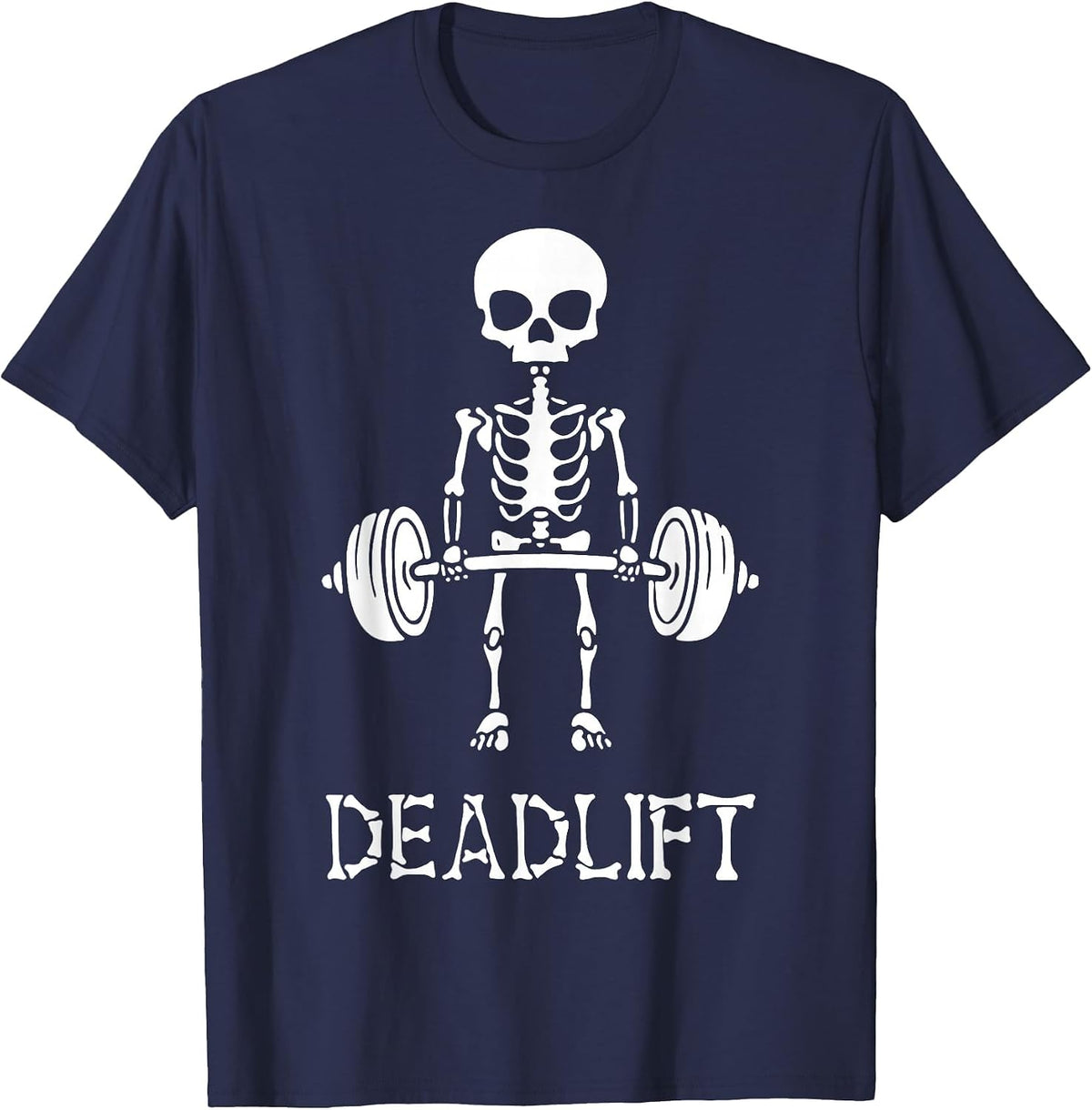 Deadlift Skeleton Gym Weight Lifting Workout Fitness T-Shirt - Navy Blue