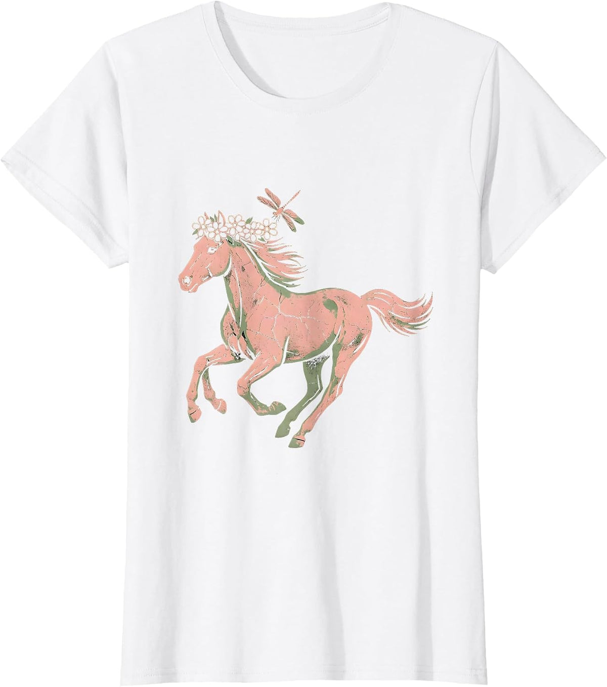 Floral Crown Galloping Horse Derby Fall Design T-Shirt - White