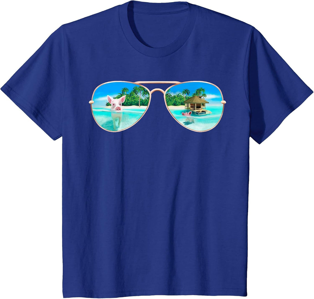 Swimming Bahamas Pigs T-Shirt Summer Vacation Sunglasses T-Shirt - Royal Blue