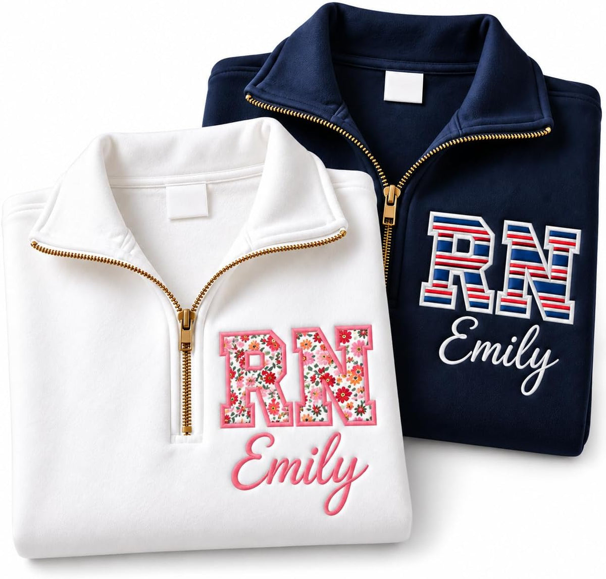 Chillever Personalized Embroidery Applique Nurse Quarter Zip Sweatshirt with Name, Nurses Week, Graduation Gifts, Christmas