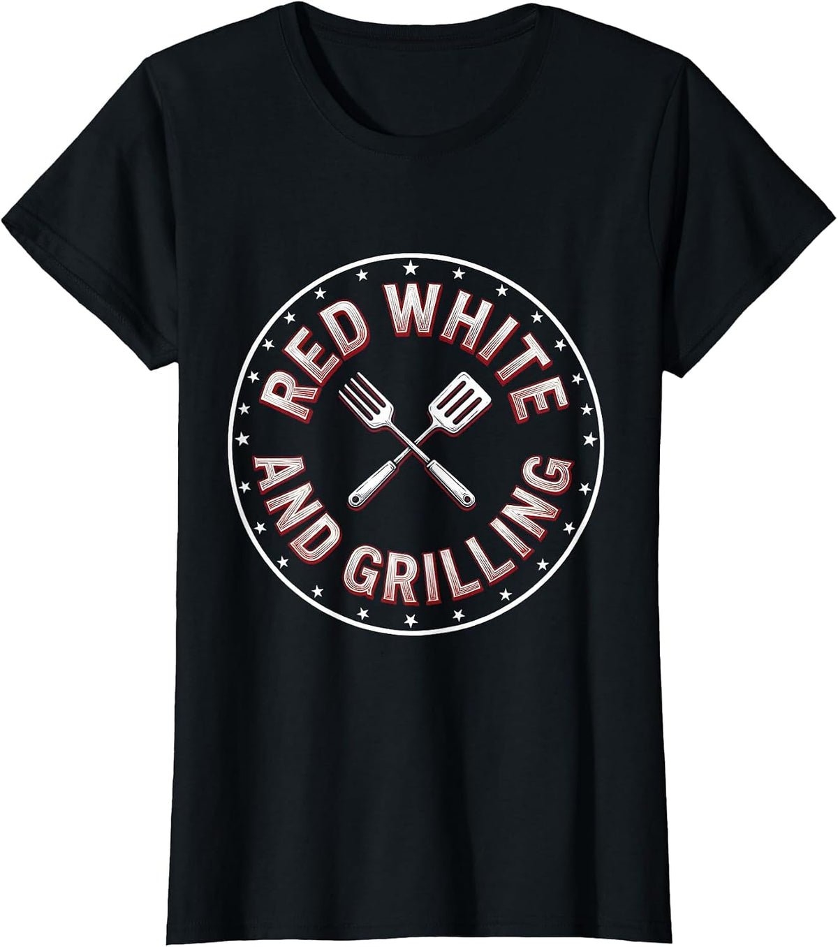 Red White and Grilling July 4th BBQ Design T-Shirt - Black