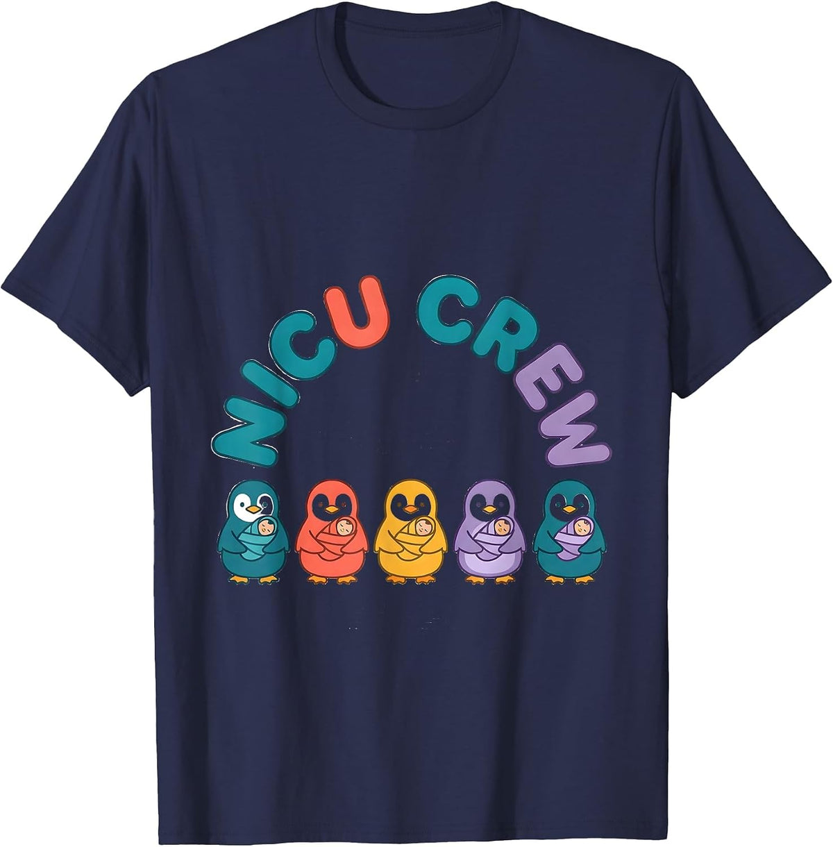 NICU Crew Cute Penguin Chick Neonatal Nurse Appreciation T-Shirt - Navy Blue