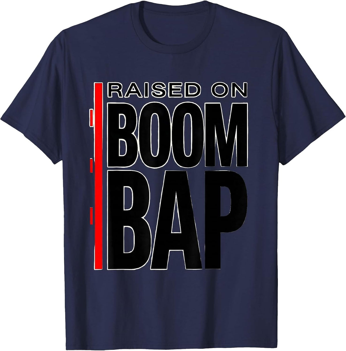 Raised On Boom Bap Vintage 90s Hip Hop Rap Music Quote T-Shirt - Navy Blue
