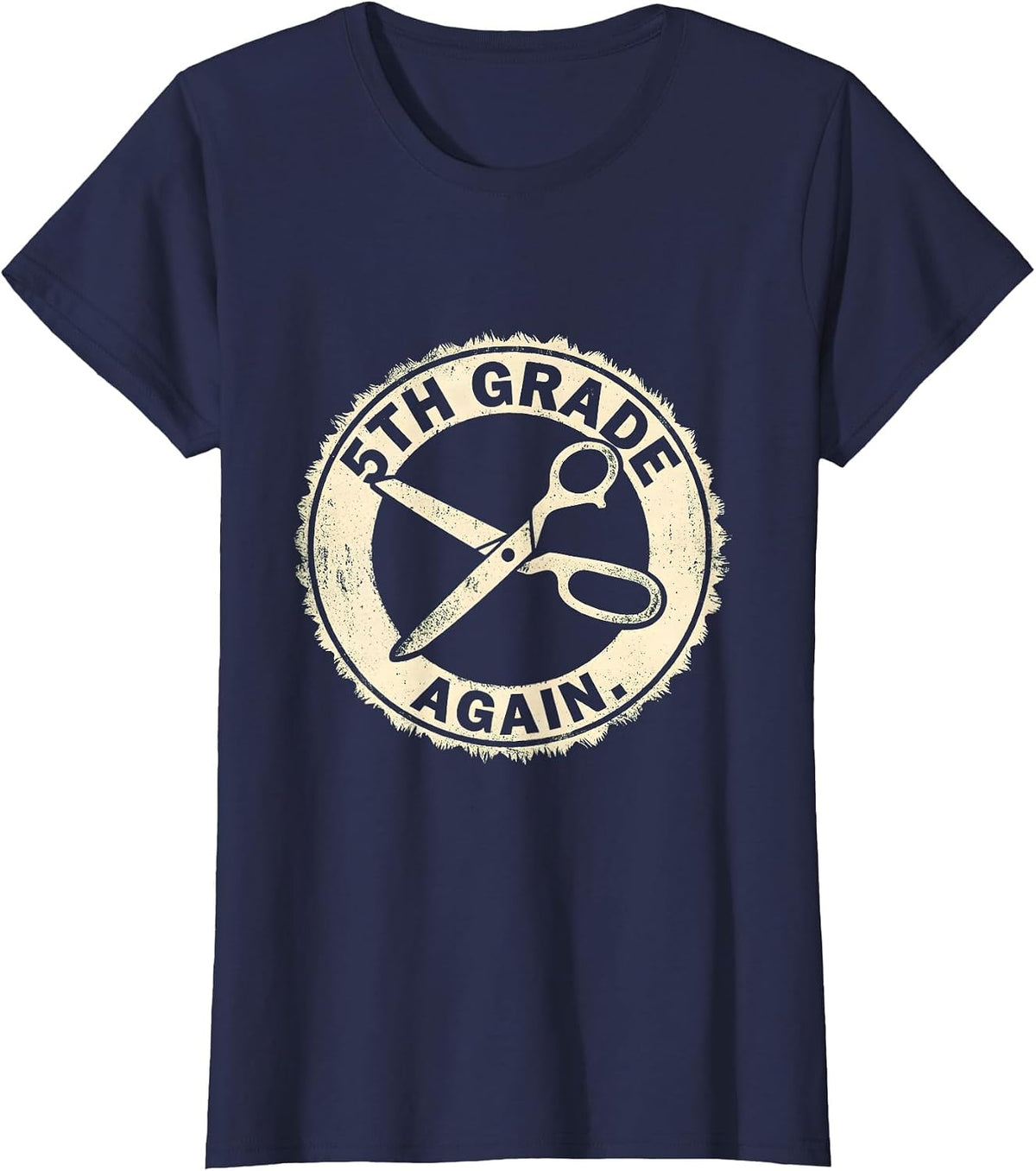 Women's 5th Grade Again Rubber Stamp Dabbing Boy Back To School T-Shirt - Navy Blue