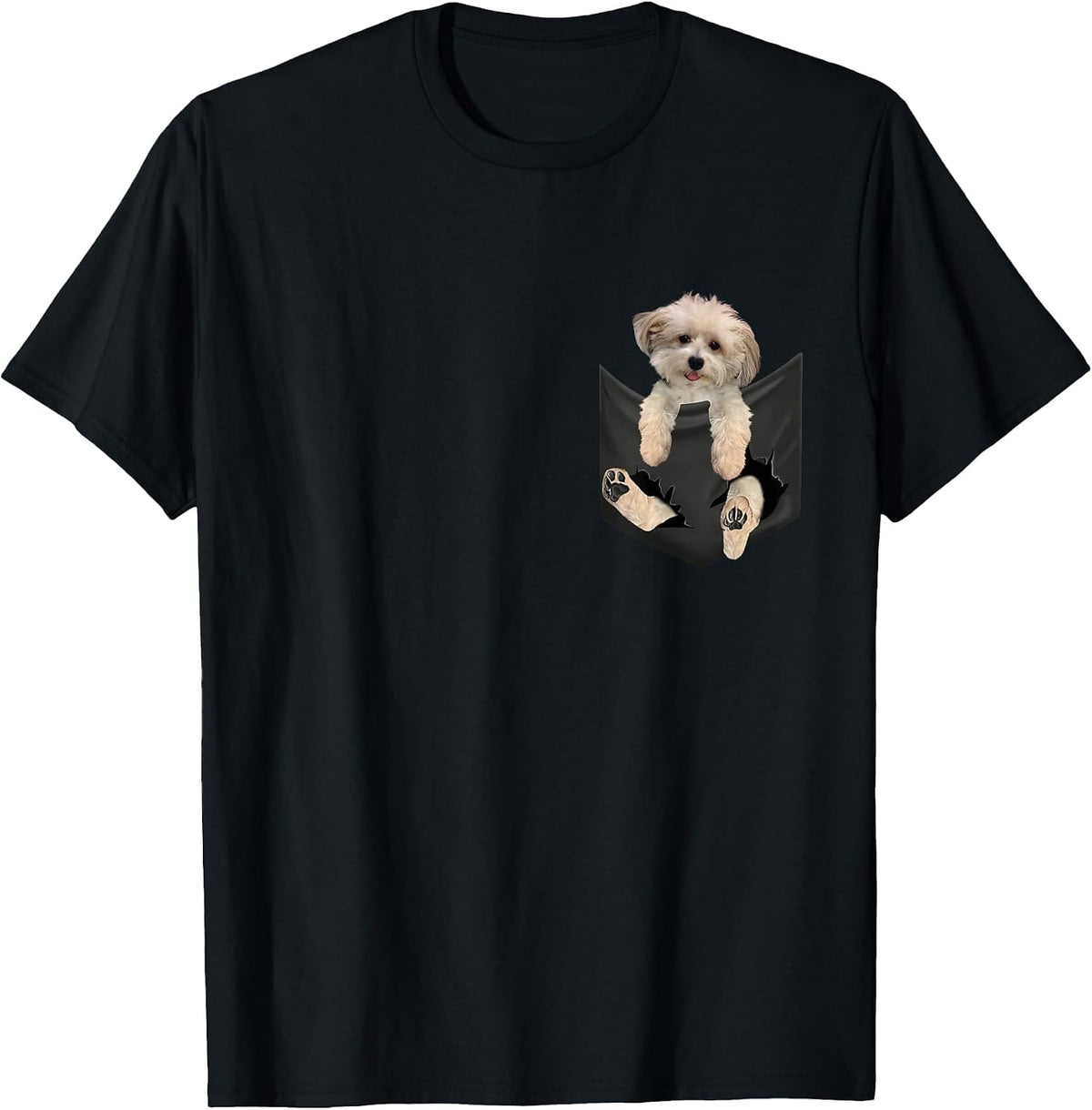 Havanese Dog in Pocket, Havanezer Puppy Peeking T-Shirt - Black