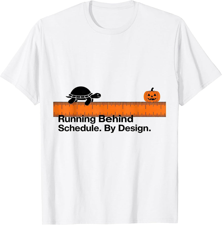Men's Running Behind Schedule By Design Playful Halloween Turtle T-Shirt - White