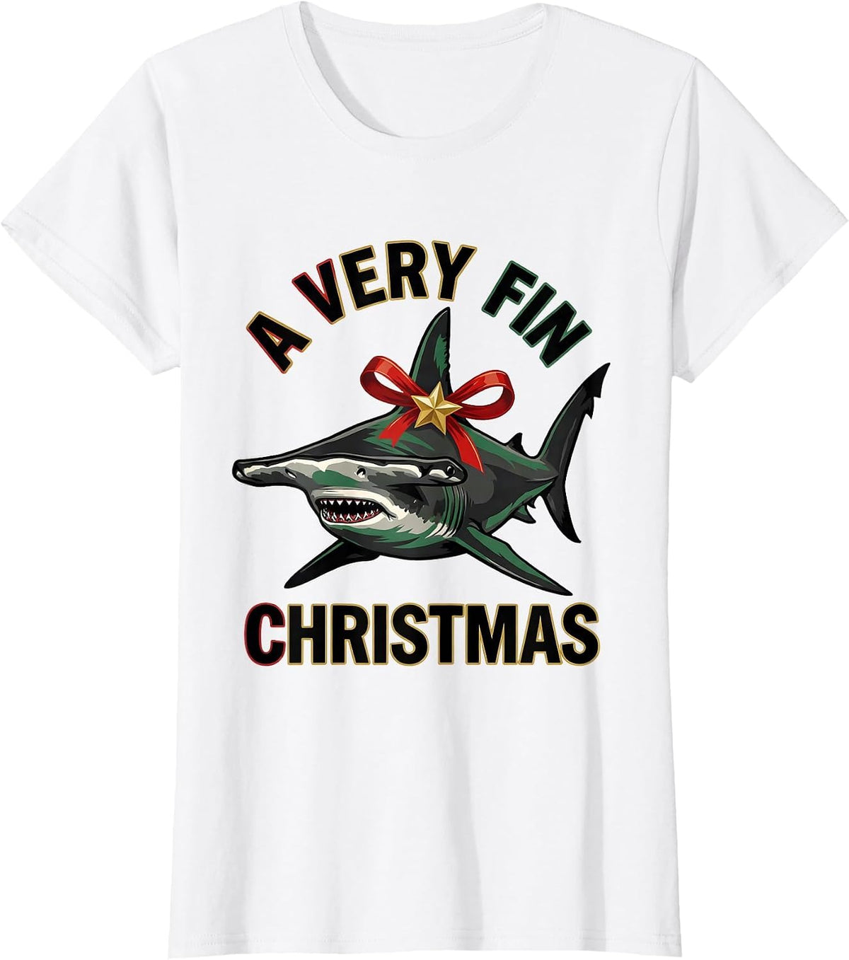 A Very Fin Christmas Funny Shark Lover Marine Biology T-Shirt - White