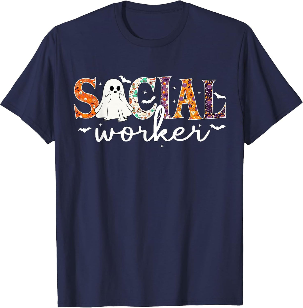 Social Worker Halloween Retro Ghost Halloween Social Worker T-Shirt - Navy Blue