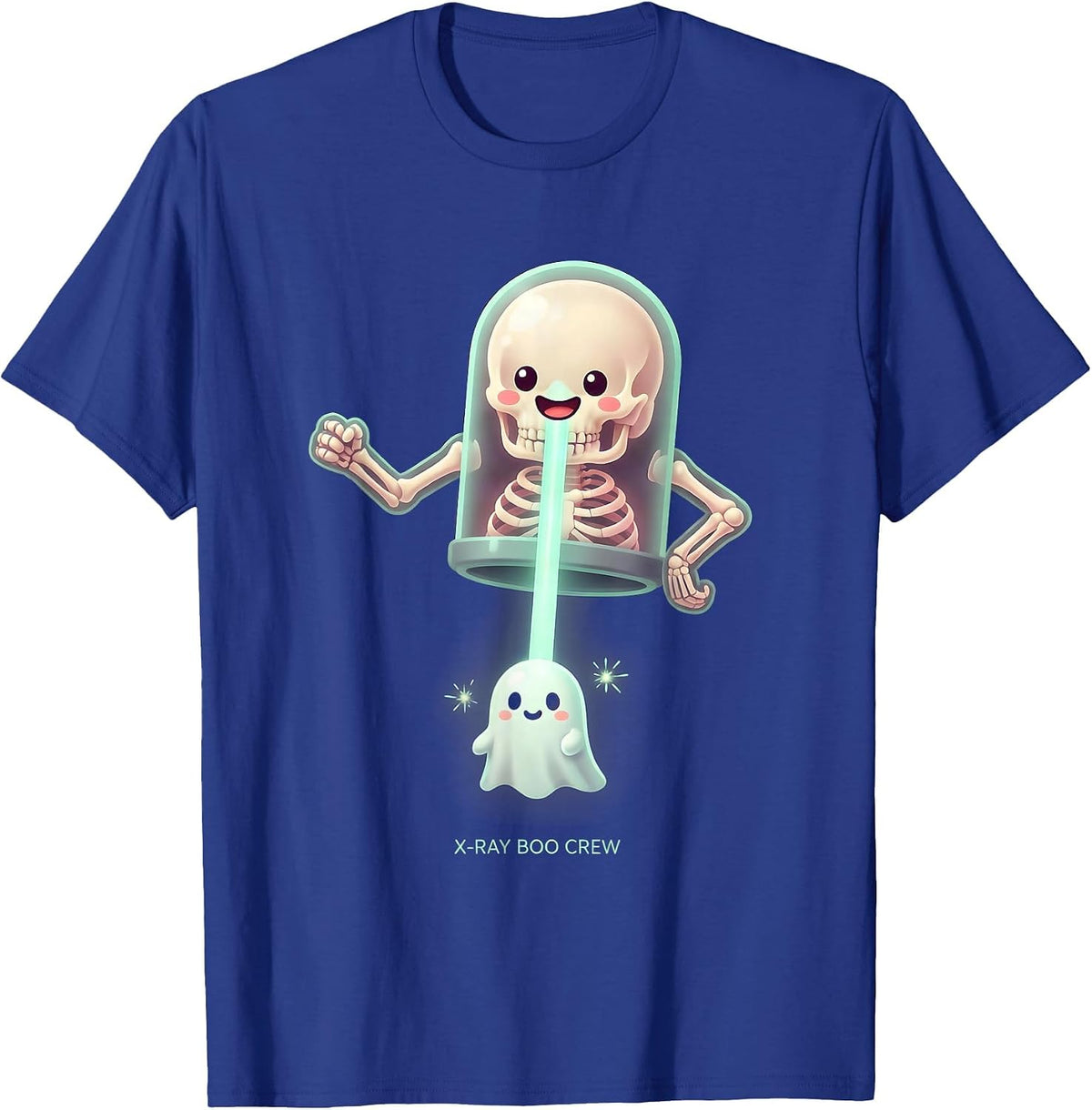Men's X-Ray Boo Crew Cute Kawaii Halloween Radiology Tech Ghost T-Shirt - Royal Blue