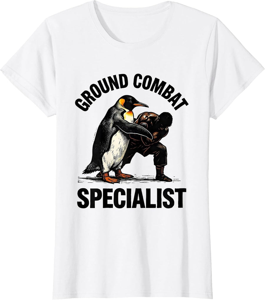 Women's Ground Combat Specialist Funny Penguin Martial Arts Humor T-Shirt - White