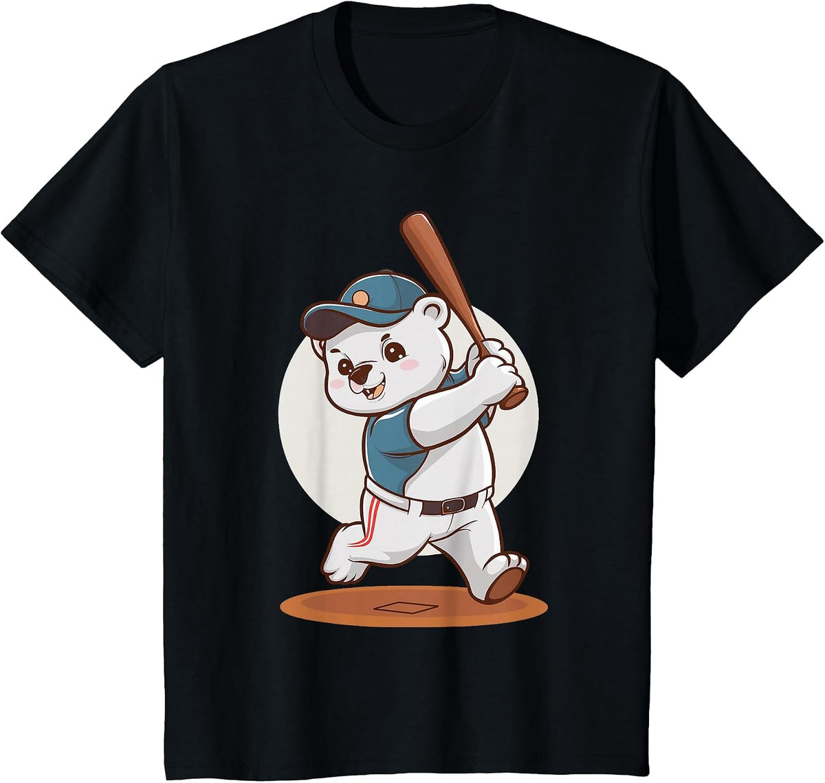 Cute Polar Bear Playing Baseball Design Adorable Baseball T-Shirt - Black