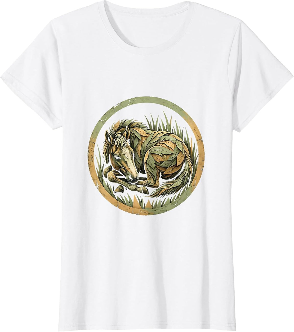 Sleeping Foal in Tall Grass Illustration T-Shirt - White