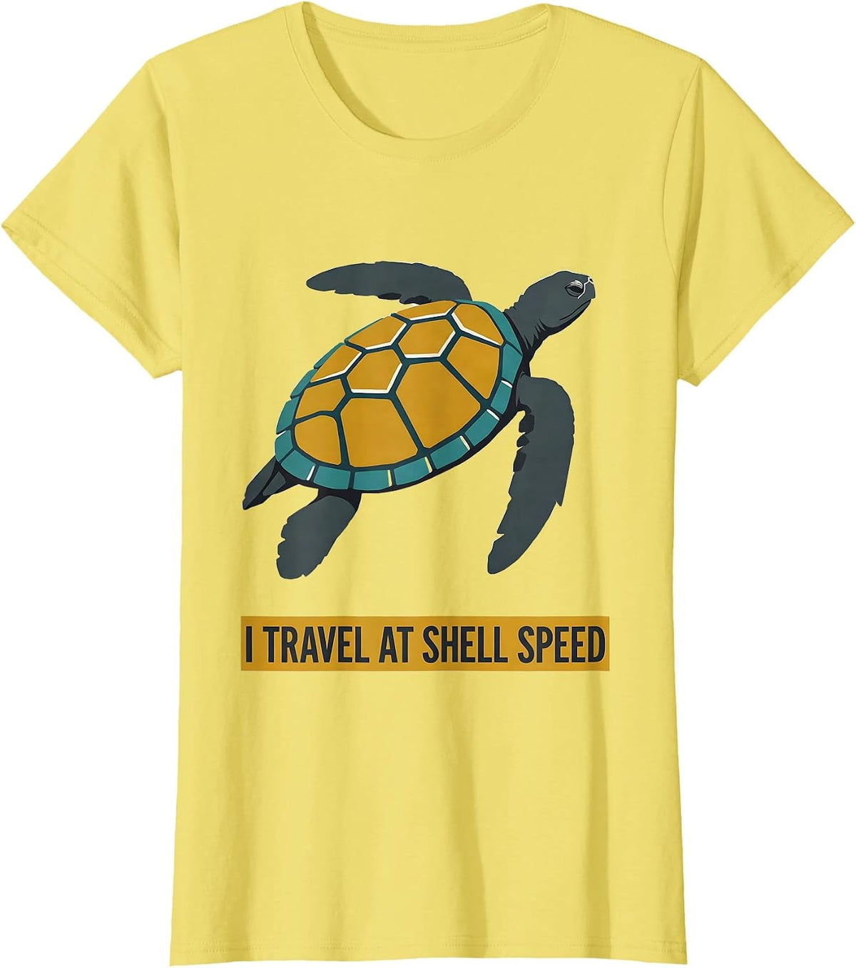 Women's I Travel At Shell Speed Midcentury Modern Sea Turtle Lover T-Shirt - Lemon Yellow
