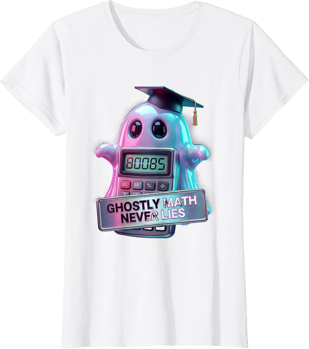 Women's Halloween Teacher Ghost Calculator Math Design T-Shirt - White