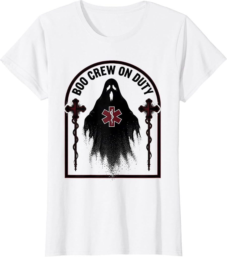 Women's Boo Crew On Duty Paramedic Halloween Design T-Shirt - White