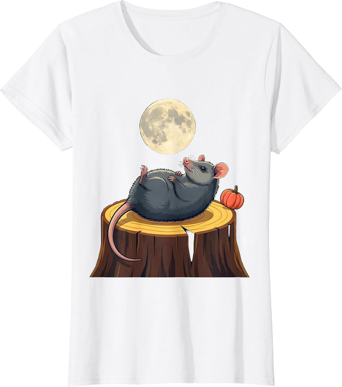 Opossum Moon Halloween Spooky Novelty T-Shirt - White