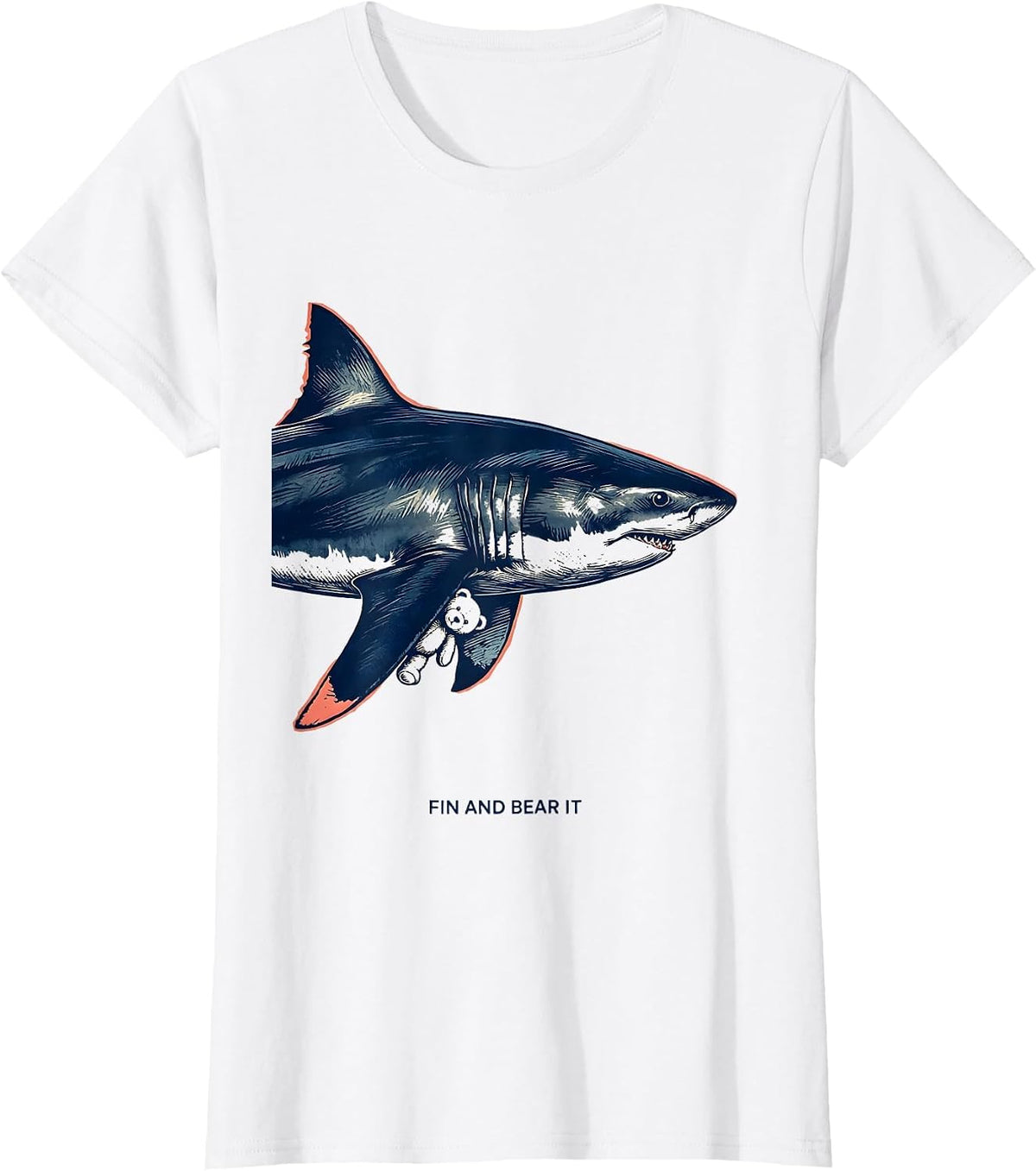 Women's Fin And Bear It Funny Shark Lover Ocean Wildlife Humor T-Shirt - White
