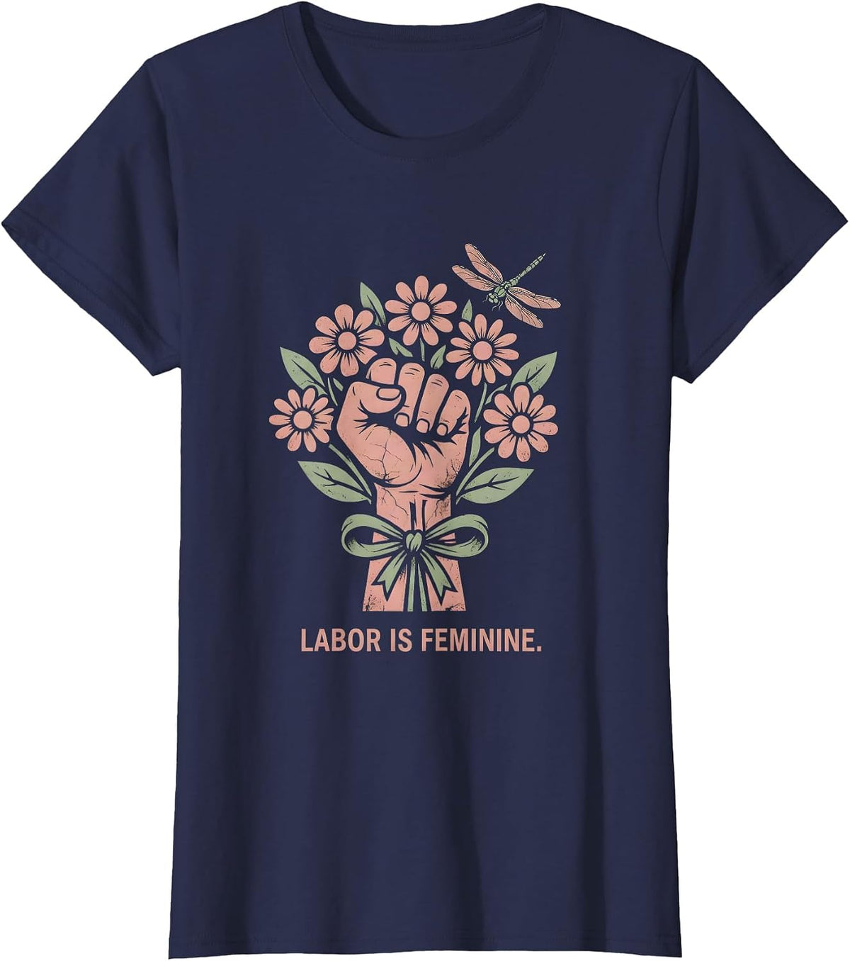 Women's Labor Is Feminine Rosie The Riveter Design T-Shirt - Navy Blue