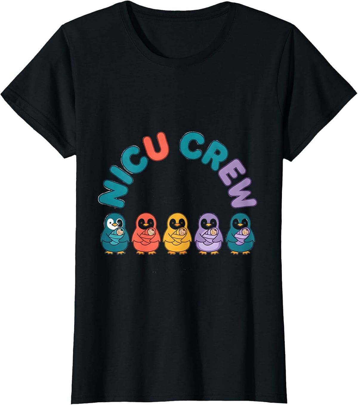 NICU Crew Cute Penguin Chick Neonatal Nurse Appreciation T-Shirt - Black