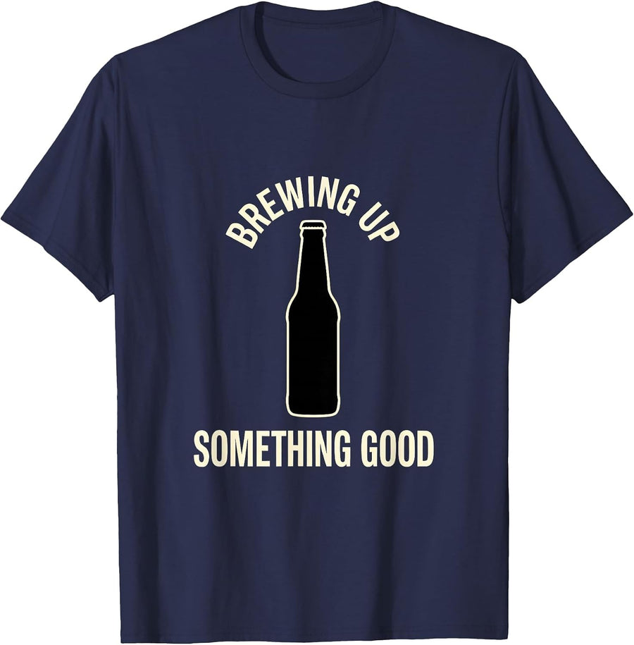 Brewing Up Something Good Beer Lover Design T-Shirt - Navy Blue